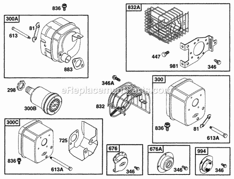 Muffler Grp Diagram and Parts List for  Briggs and Stratton Engine